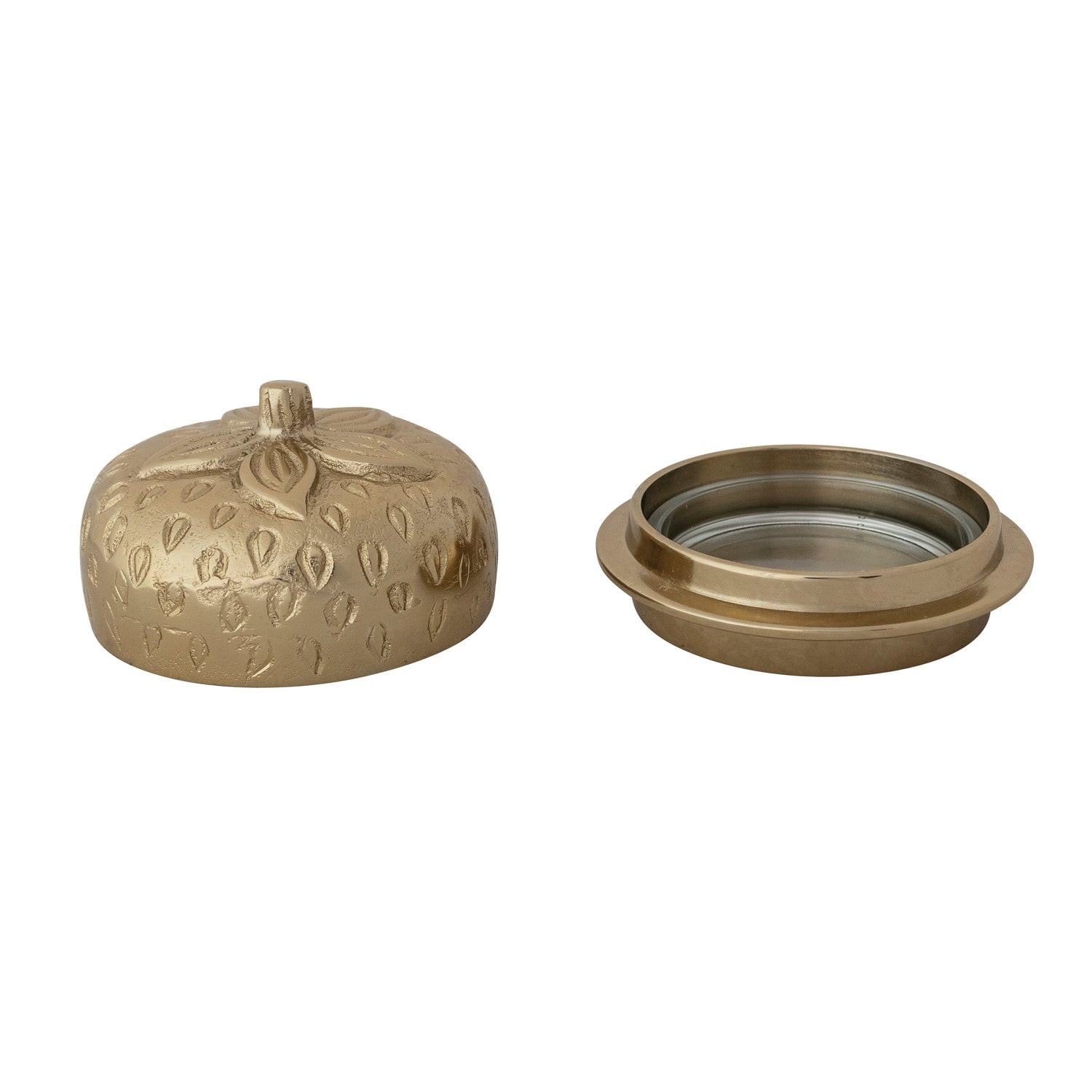 Gold decorative container with lid on a white background