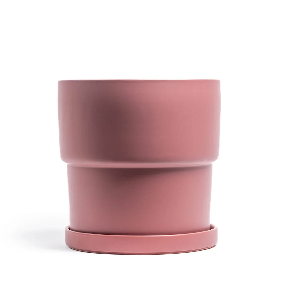 Dusty Rose cylindrical pot on a white background