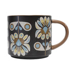 Black & Blue Petals Mid Century Mug