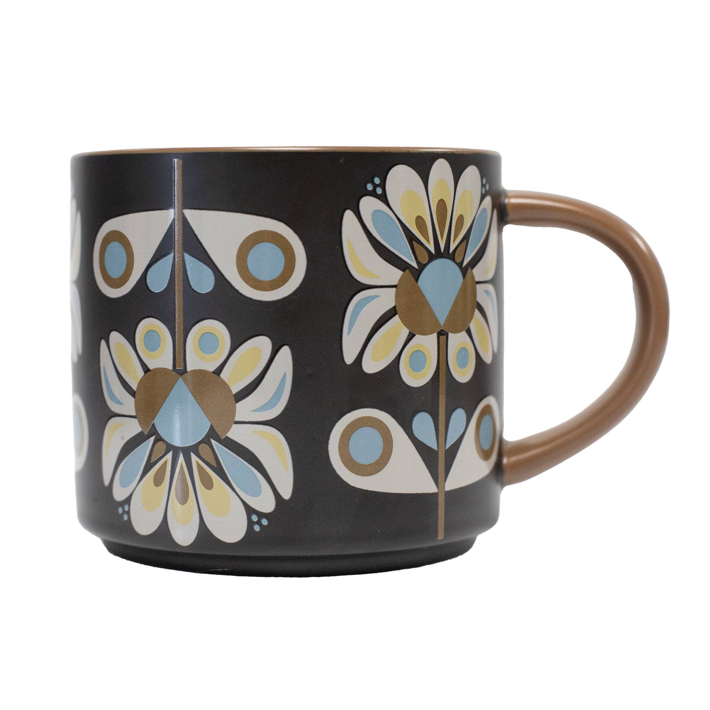 Black & Blue Petals Mid Century Mug