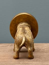 Decorative dog-shaped mirror with a vintage-style gold finish, suitable for unique home decor accents.