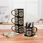Black & Blue Petals Mid Century Mug
