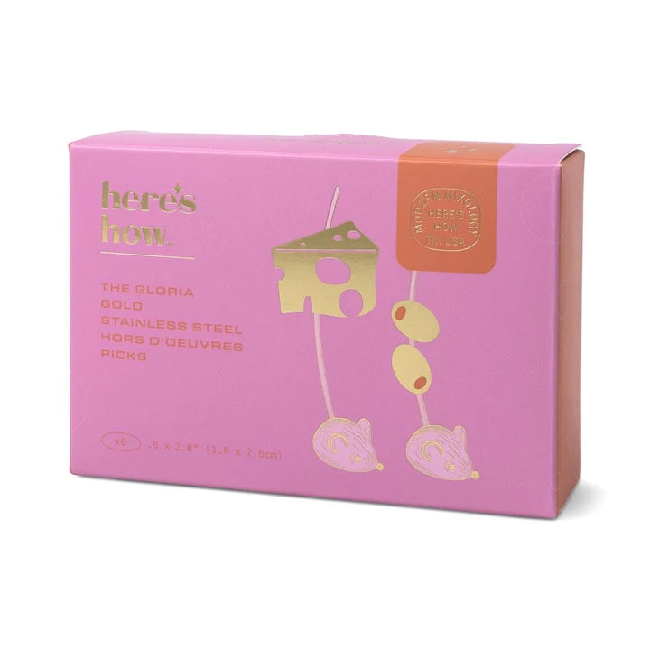 Pink packaging box with gold text and illustrations on a white background