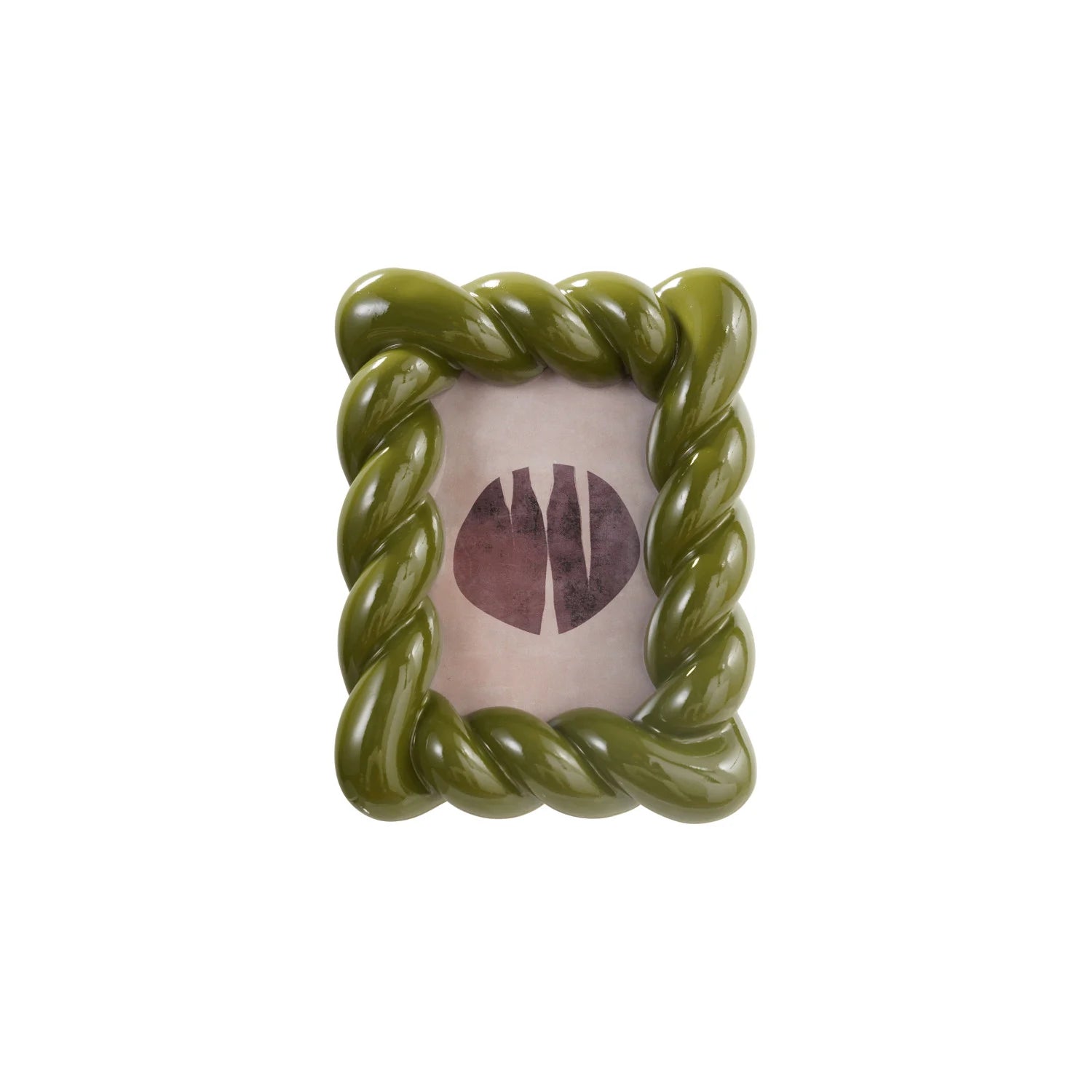 Green rope-style picture frame with a white background