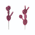 Decorative faux prickly pear cactus stakes in vibrant pink with white dot accents for home or garden decor.
