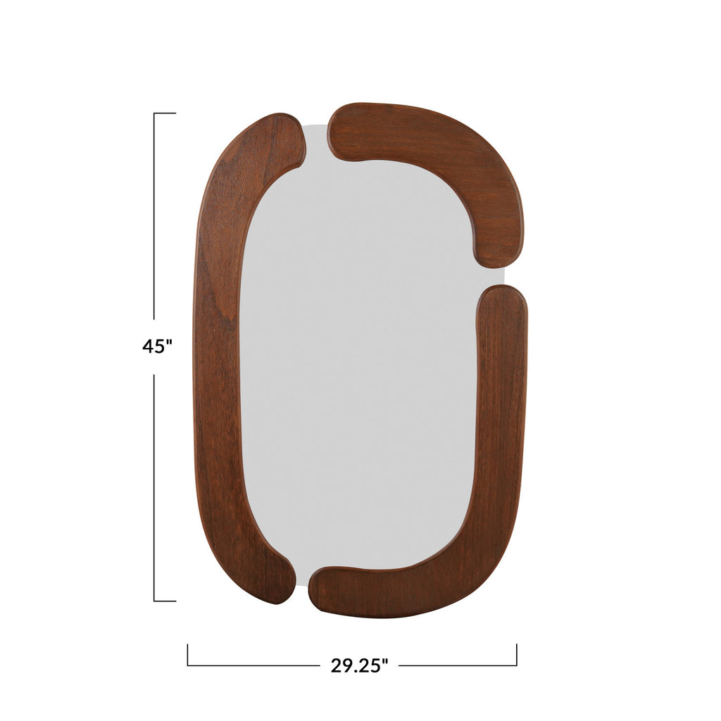 Wooden mirror with dimensions on a white background