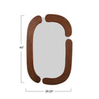 Wooden mirror with dimensions on a white background