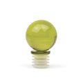 A translucent olive green glass sphere knob with a white ridged metal or plastic base, shown on a clean white background.