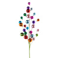 Colorful glossy ball ornaments clustered on thin stems creating a decorative festive spray arrangement