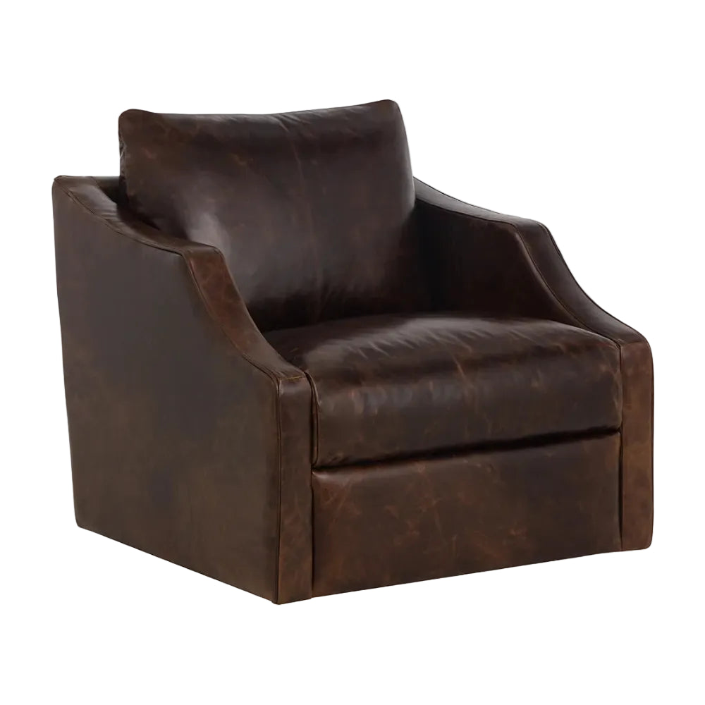 Brown leather armchair on a white background
