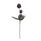 Artificial plant with purple flowers and green leaves on a white background