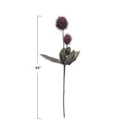 Artificial plant stem with purple flowers and green leaves, 44 inches tall, on a white background.