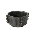 A dark gray ceramic planter pot with a ribbed exterior and decorative spherical bead accents on the sides, shown against a plain white background.