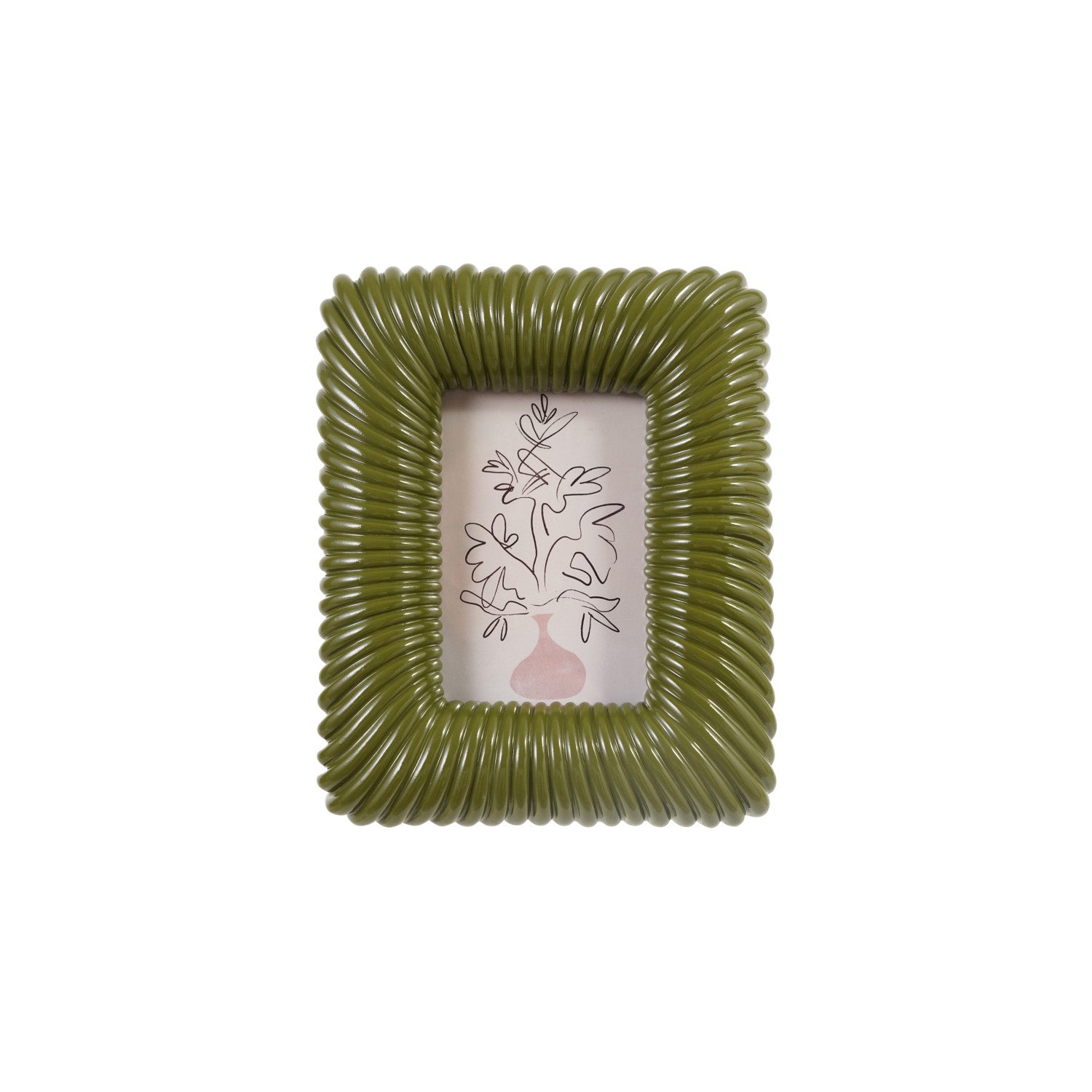 Green ribbed picture frame with a white background