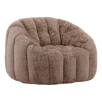 Plush brown swivel chair with rounded, tufted upholstery offering comfortable mid-century modern seating