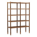 Wooden bookshelf with spindled design on a white background