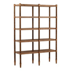 Wooden bookshelf with spindled design on a white background