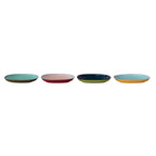 Four colorful ceramic plates on a white background