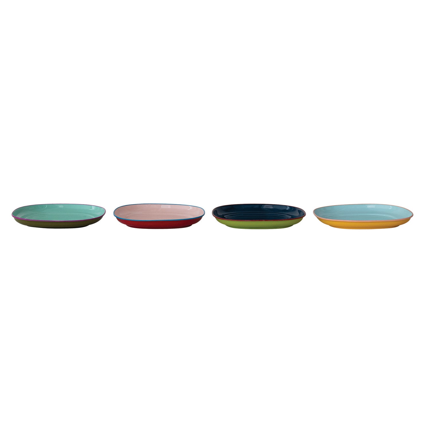 Four colorful ceramic plates on a white background