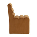 Brown fabric dining chair with wavy design on a white background