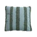blue pillow with textured green stripes on a white background