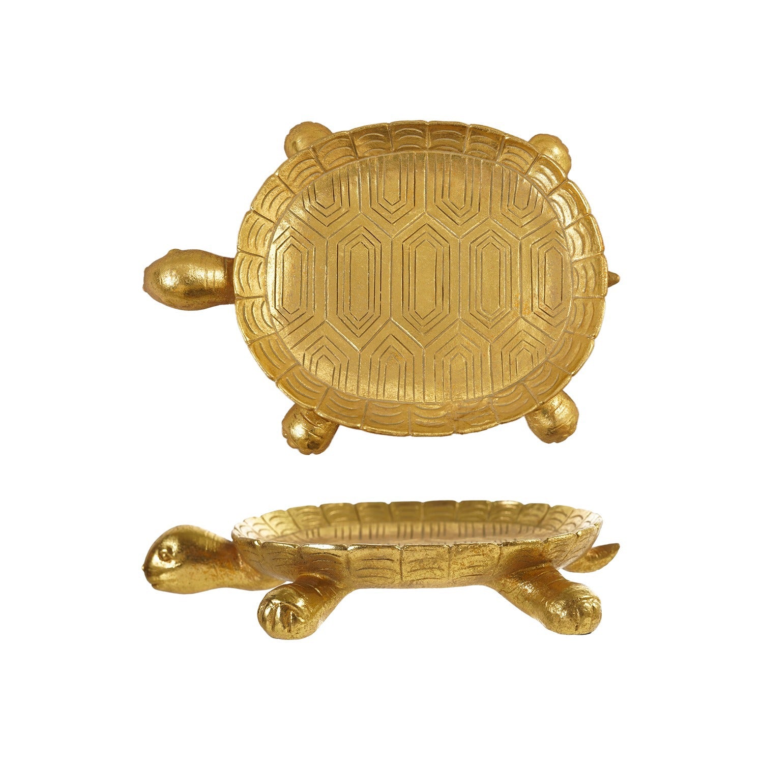 gold turtle-shaped trays on a white background