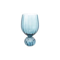 A light blue ribbed glass goblet with a flared, textured base, shown on a solid white background.